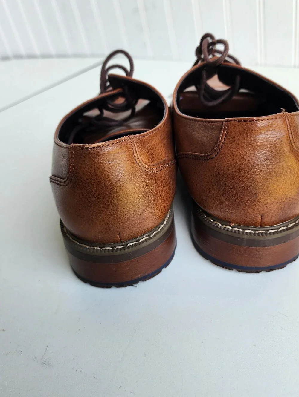Van Heusen Men's Memory Foam Geraldo Cognac Tan Oxford Dress Shoes Size 8 M